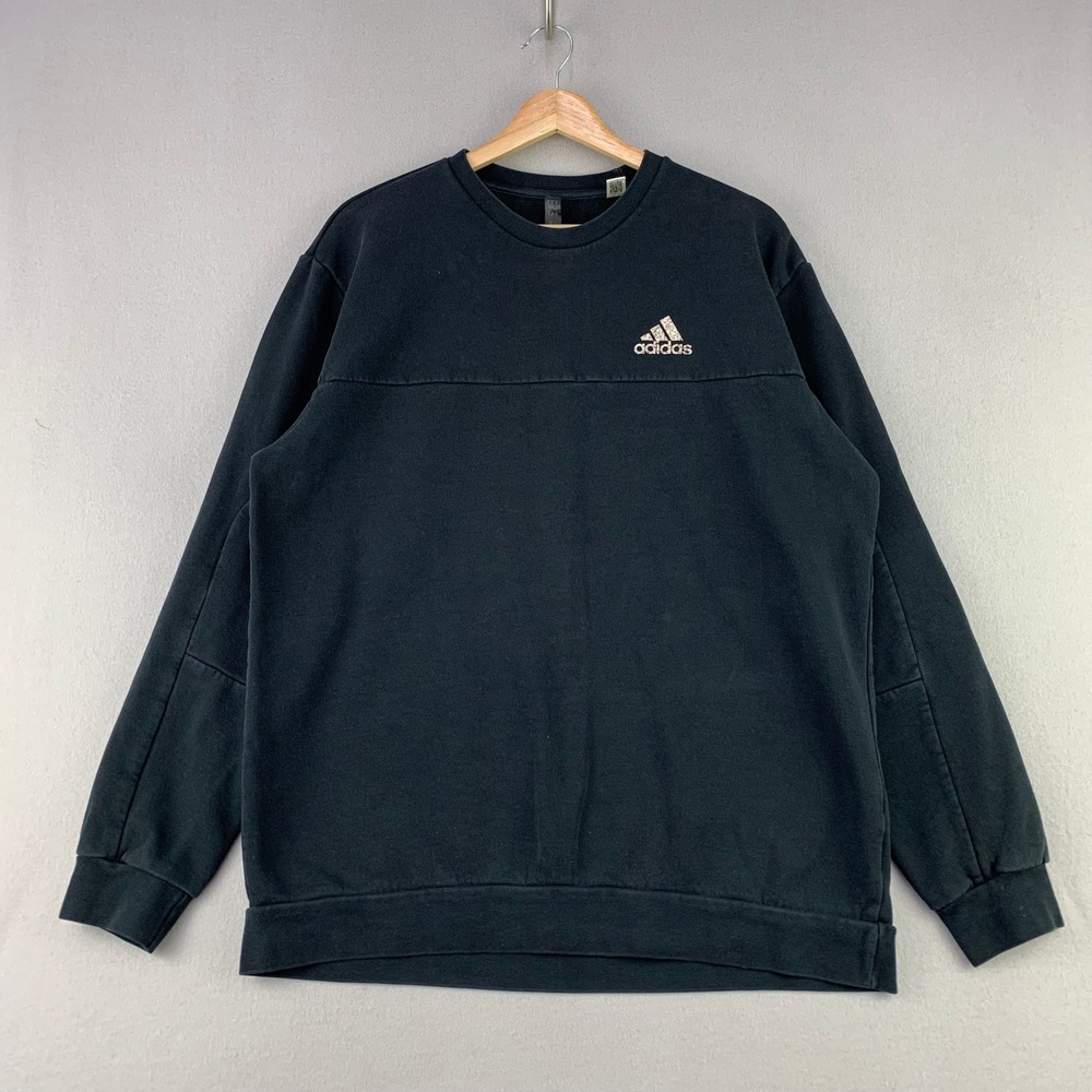 Adidas Essentials Crewneck‎ Sweatshirt Men M Black Sporty Fleece Pullover Logo